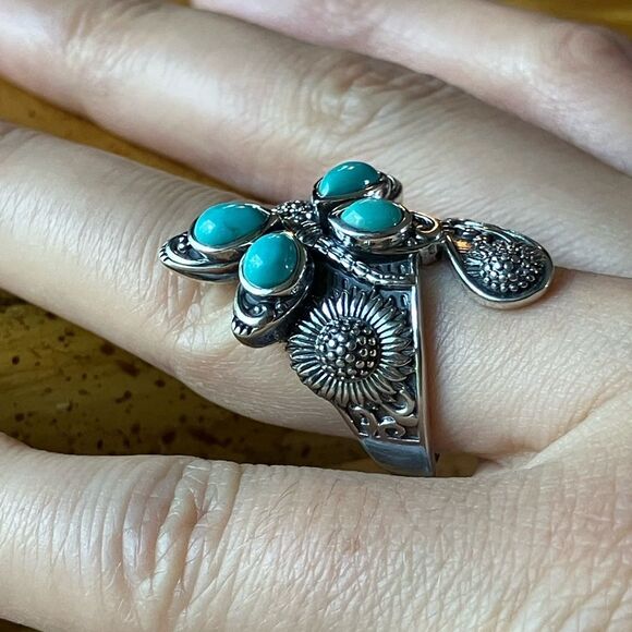 Sierra Nevada Turquoise Sterling Silver Butterfly Sunflower Ring Size 7 - Picture 3 of 9